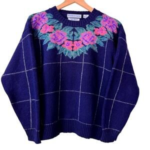 Vintage NORTHERN ISLES Wool Fair Isle Sweater Size‎ M Floral Cottage Ski Winter